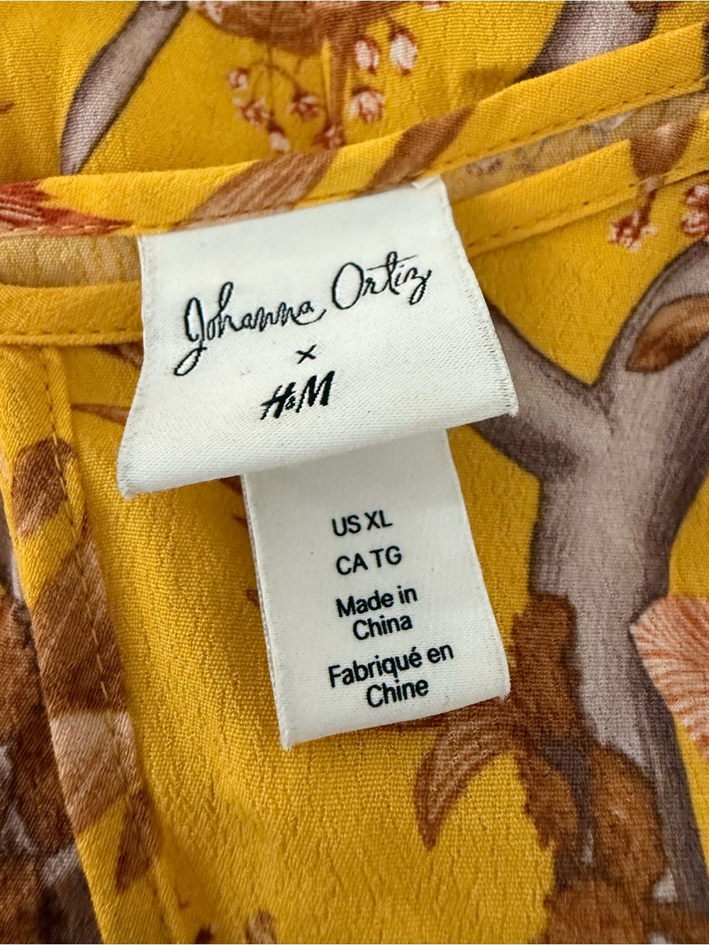 Johanna Ortiz x H&M Yellow Bird Botanical Print Ruffle Midi Dress XL - Picture 8 of 8